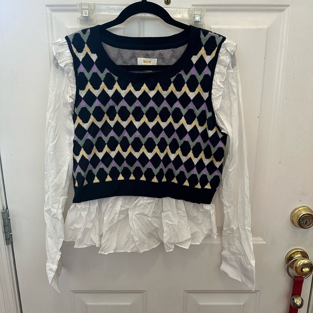 Anthropologie Maeve Navy and Cream Sweater Vest